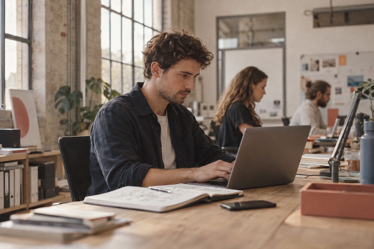 Gründer arbeitet im Büro am Laptop